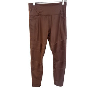 Athleta Inclination Moto Tight Metalic Pocket Leggins Medium Burgandy Stretch